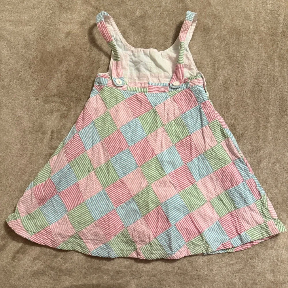 Gymboree Girls 3T Patchwork Seersucker Jumper Dress Pink Green Blue Striped